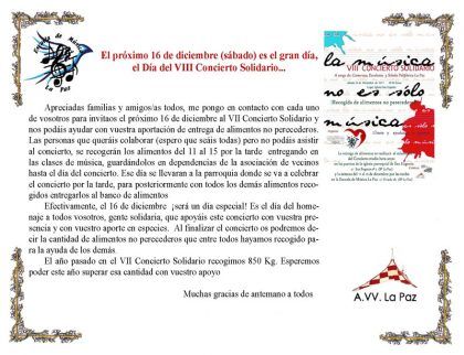 Invitación al VIII Concierto Solidario La Paz