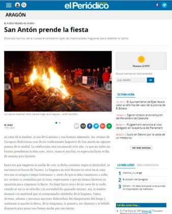 NOticia Hoguera San Antón El Periódico de Aragón