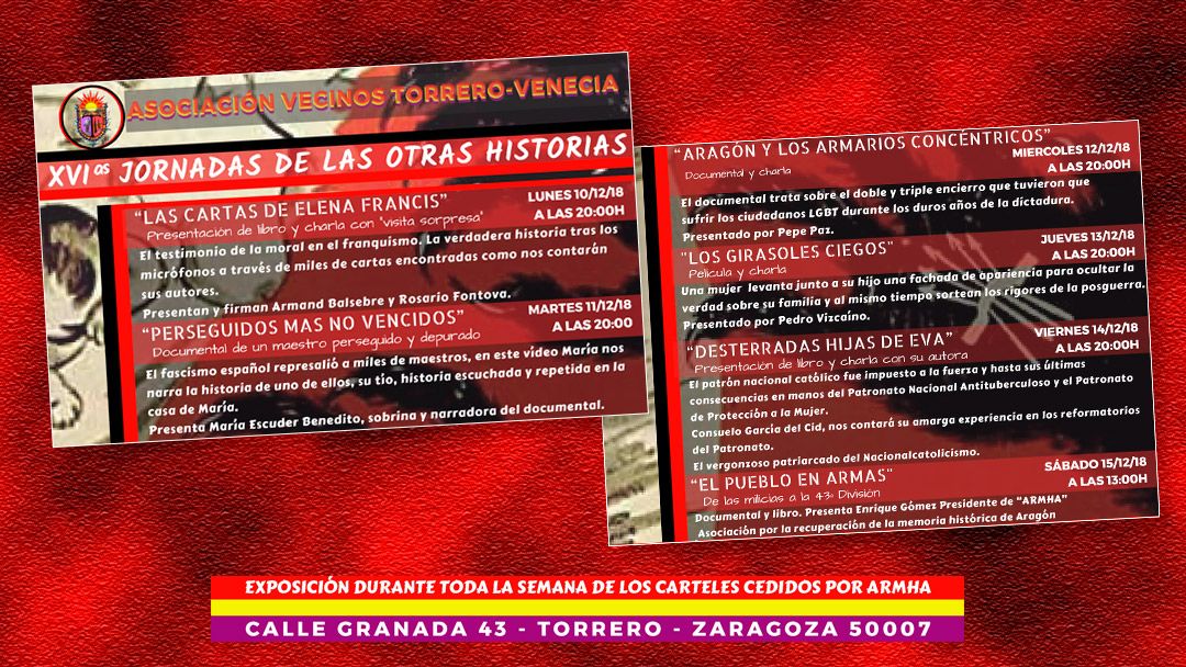Jornadas «Las Otras Historias» en Torrero del 10 al 15 de diciembre