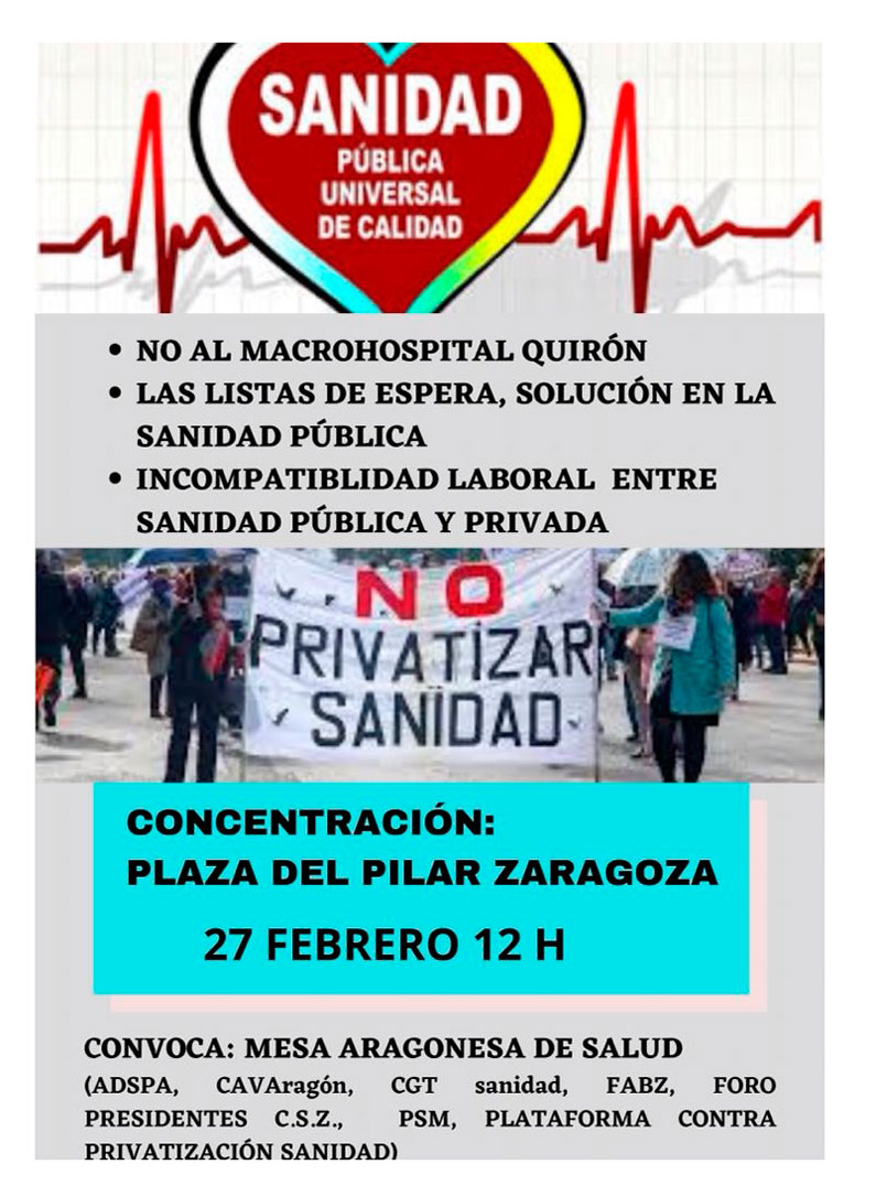 Concentración contra la privatización de la sanidad: 27 FEB